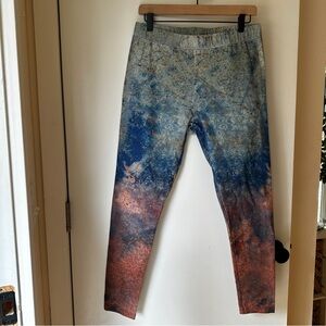 Soft Surroundings Rust Red, Teal, and Blue Abstract Watercolor Leggings